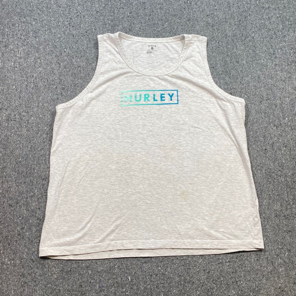 Hurley‎ Tank Top Sz XXL Mens Gray Skater Surf Teal Gradient Logo Graphic TShirt